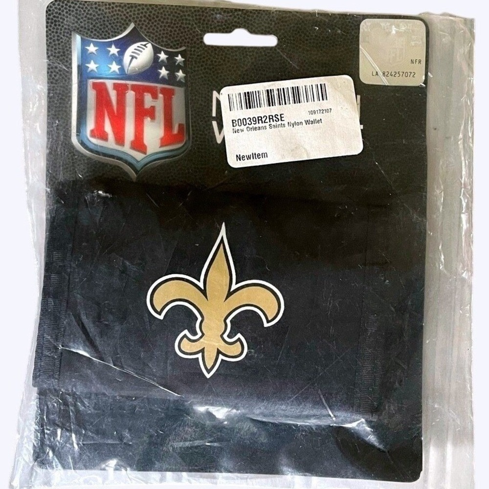 NFL New Orleans Saints Team Logo Nylon Wallet Mens Black Gold NWT